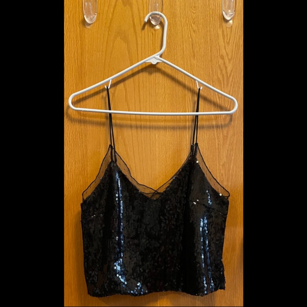 F21 Black sequin crop top